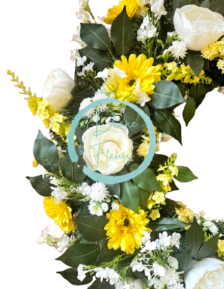 Luxusný smútočný veniec borovicový exclusive peonie pivonky, gerbery a doplnky Ø 90cm