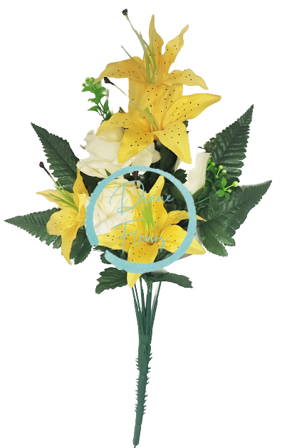 Růže & Lilie kytice "8" žlutá 47cm umělá