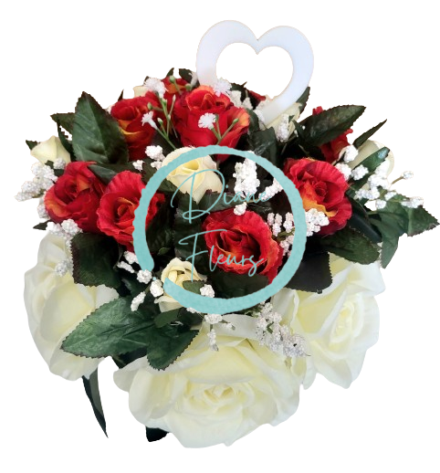 Rose artificiali con cuore in vaso 28 cm x 28 cm