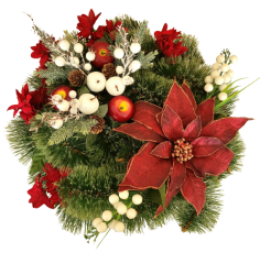 Luxury Artificial Pine Wreath Exclusive Poinsettia, Apples, Pine cones, Berries and Accessories 40cm