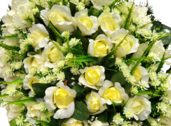 Fényűző temetési koszorú "Könny hajlított" rózsák és hotenziák és kiegészítők 85cm x 50cm