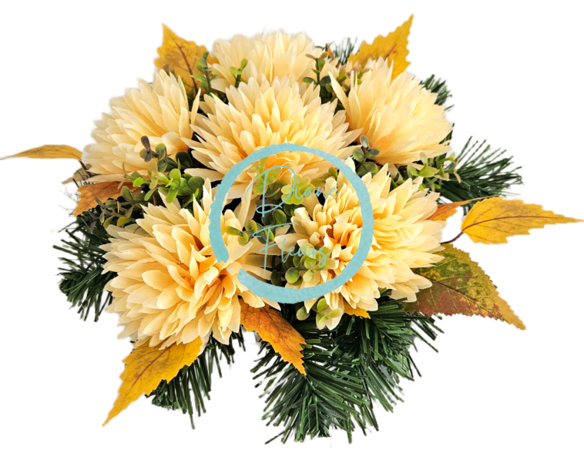 Aranjament funerar cu crizanteme artificiale și accesorii 28cm x 18cm AS1085