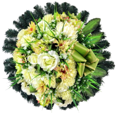 Luxuriöser Künstlicher Trauerkranz exklusiv dekoriert mit Rosen, Chrysanthemen und Accessoires 70cm