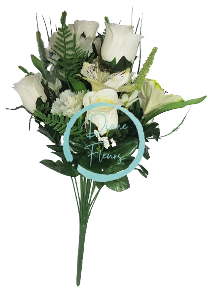 Růže & Alstromerie & Karafiát x18 kytice bílá 50cm umělá