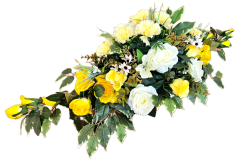 Luxuriöse Trauergesteck aus künstliche Rosen, Nelken und Accessoires 100cm x 50cm x 38cm AS1074