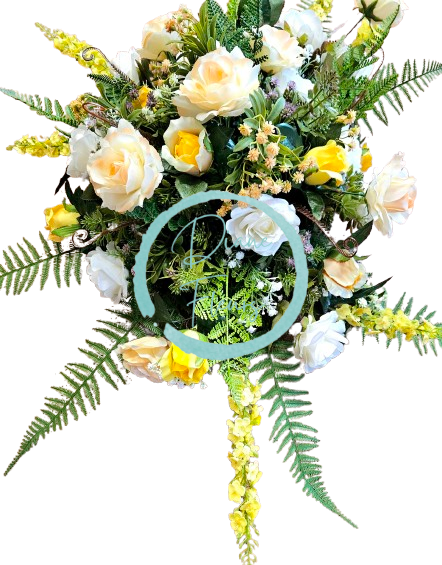 Exclusive Aranjament mare de trandafiri artificiali, ferigă si accesorii 110cm x 85cm