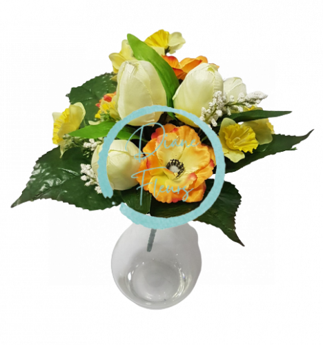 Artificial Bouquet Tulip & Narcissus & Anemone x10 30cm Orange & Cream