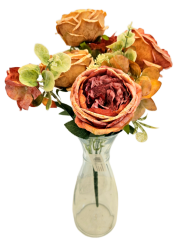 Изкуствен букет от божури, хортензии и аксесоари 42 см оранжево