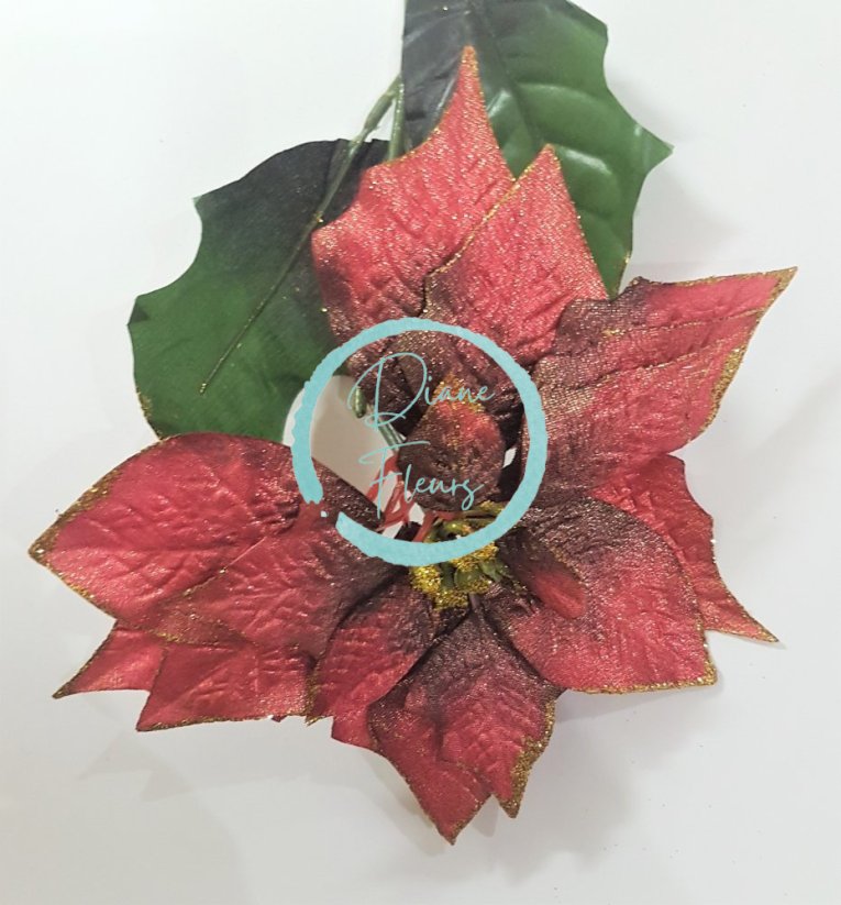 Poinsettia Euphorbia Vianočná ruža 73cm červená & zlatá umelá