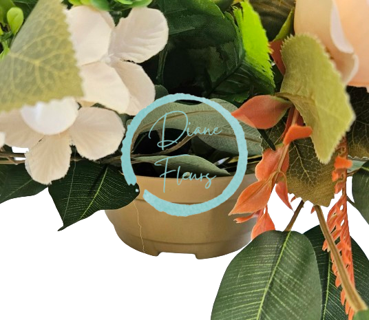 Aranjament pentru cimitir de floarea soarelui, trandafiri, gladiole si accesorii 80cm x 50cm x 24cm