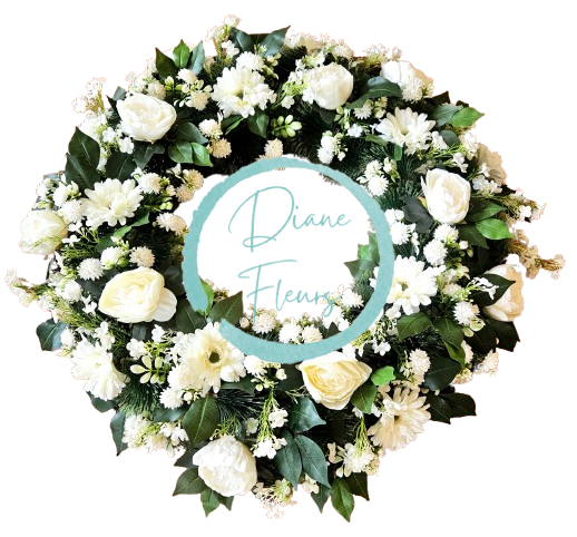Luxusný smútočný veniec borovicový exclusive peonie pivonky, gerbery a doplnky Ø 90cm