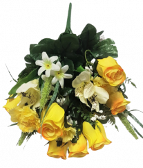Rózsa, Alstromerie és szegfű x18 csokor sárga 50cm művirág
