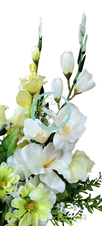 Viazaná kytica Exclusive ruže, gladioly, margarétky a doplnky 68cm umelá