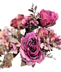 Růže & Hortenzie kytice 48cm umělá fialová