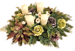 Luxuriöser Künstliche Weihnachts-Trauerkranz Exklusiv exklusive Rosen, Weihnachtssterne, Kamelien, Kerzen und Accessoires 66cm x 42cm x 28cm