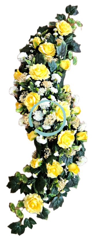 Smuteční věnec esíčko umělé růže, karafiáty a doplňky 130cm x 40cm AS1027