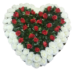 Pogrebni vijenac "Srce" od ruža 65cm x 65cm kremasta,crvena umjetni