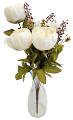 Buchet artificial luxos de bujori și floarea-soarelui 50cm crem