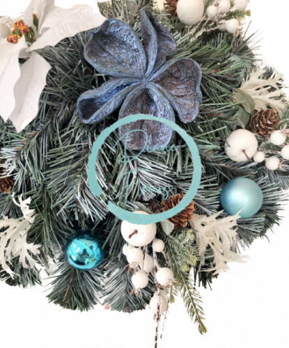 Künstliche Trauerkranz Exklusiv Poinsettia Weihnachtsstern, Beeren, Weihnachtskugeln und Accessoires 40cm