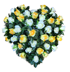 Smuteční věnec "Srdce" z růží 60cm x 60cm žlutá, krémová umělý