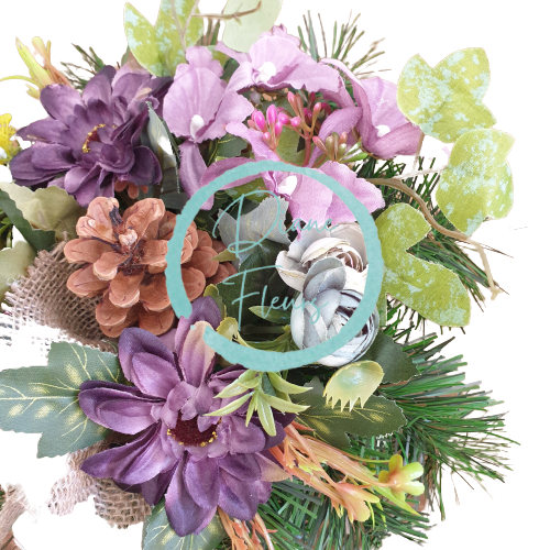 Aranžmán betonka umelé gerbery, kamélie & doplnky Ø 23m x 17cm