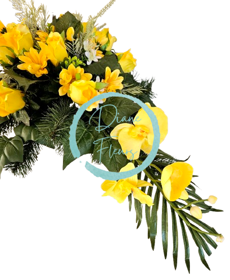 Luxusný aranžmán betonka umelé ruže, margaréty, orchidey a doplnky 100cm x 45cm x 28cm