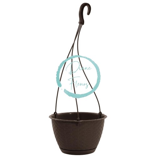 Hanging plastic flowerpot 24,3cm x 16cm / 4,85l rattan brown