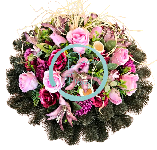 Luxusní umělý věnec Exclusive růže, lilie, chryzantémy a doplňky 70cm AS959