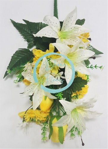 Künstliche Lilien & Rosen & Dahlien x12 47cm weiß & gelb