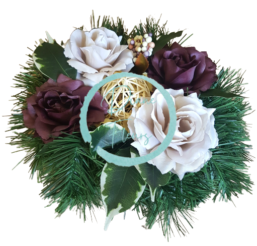 Aranžmán betonka umelé ruže & doplnky Ø 28m x 16cm