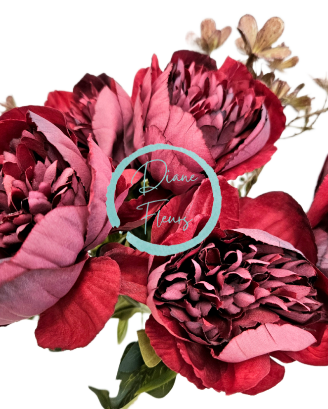 Mazzo di peonie artificiali bordeaux da 40 cm