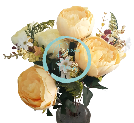 Exclusive Pivoňky Peonie kytice x11 50cm krémová & žlutá umělá