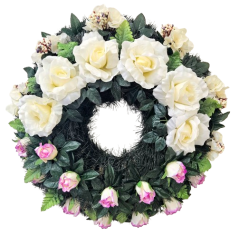 Corona funebre con rose e ortensie artificiali 65 cm AS944