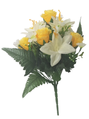 Buket ruža i ljiljana "13" žuto-bijeli 32 cm umjetni
