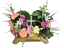 Trauergesteck aus künstliche Rosen, Nelken, Engel, Mooskranz und Zubehör 46cm x 20cm x 28cm