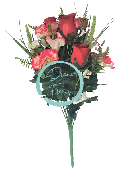 Ruža, alstromerija i karanfil x18 buket crvena 50cm umjetna