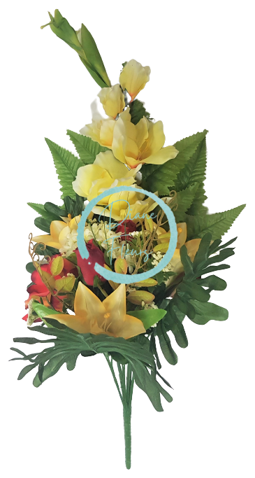 Buket ruža i gladijala i ljiljana "16" žuta i crvena 70 cm umjetna