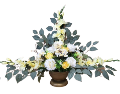 Krásný smútočný aranžmán exclusive betonka umelé ruže, hortenzie, gladioly a doplnky 100cm x 65cm