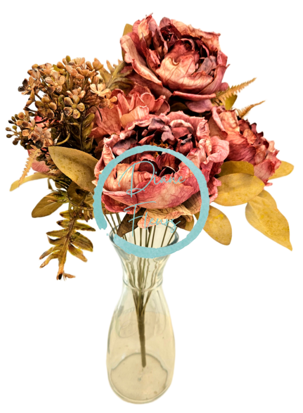 Künstlicher Strauß aus Pfingstrosen, Hortensien und Accessoires 48cm Rosa