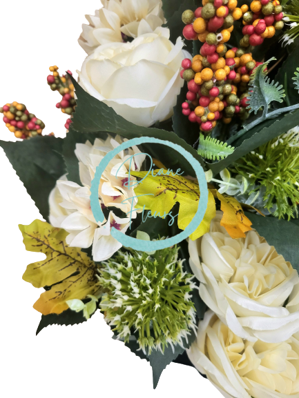 Луксозен изкуствен букет от божури, хортензия, магарешки бодил и аксесоари х18 65 см