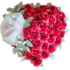 Smuteční věnec "Srdce" z Růží a listů Břízy 60cm x 60cm červená & zelená umělý