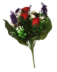 Bukiet róż i lawendy x13 34cm czerwony, biały sztuczny