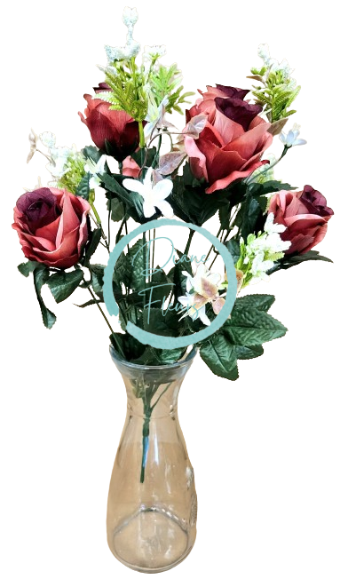 Ruža kytica x12 47cm vínová umelá