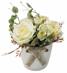 Künstliche Rosen in einem Topf O 22cm x Höhe 20cm Beige windabweisend