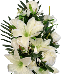 Buchet de Trandafiri și Crini x18 crem 62cm flori artificiale