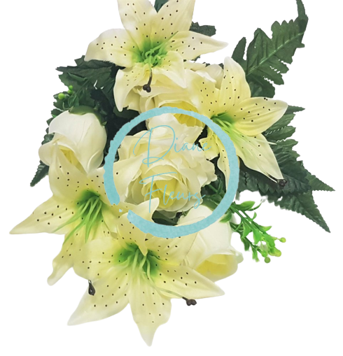 Buchet Trandafiri & Crini "8" bej 18,5 inches (47cm) flori artificiale