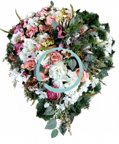 Luxury Artificial Pine Wreath Exclusive Peonies, Hydrangeas, Roses and Accessories 100cm x 80cm