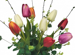 Vezani proljetni buket Exclusive tulipani, eukaliptus, dodaci 53cm umjetni