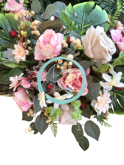 Luxury Artificial Pine Wreath Exclusive Roses, Peonies, Hydrangeas, Gerberas and Accessories 70cm x 80cm