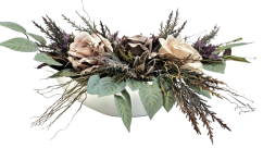 Boat shaped decoration decorated with artificial roses, heather, thistle and accessories 60cm x 38cm x 18cm